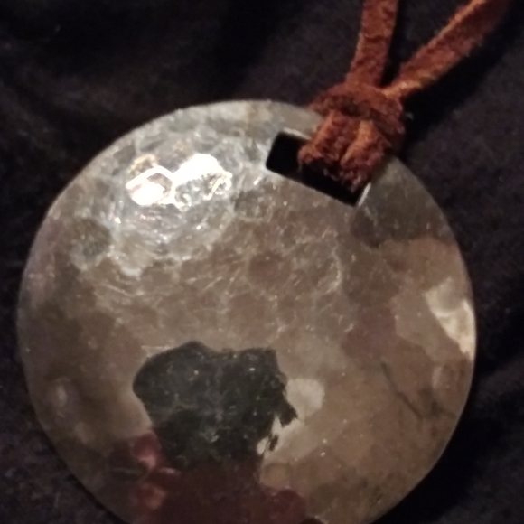 Silver 925 Mexico hammered disc choker necklace on rawhide strap. Sm neck - Picture 5 of 11